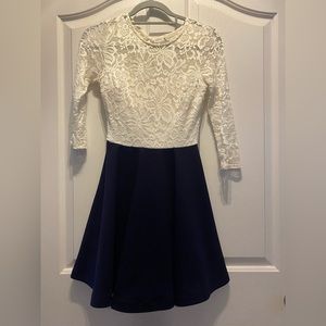 B. Darlin White and navy dress